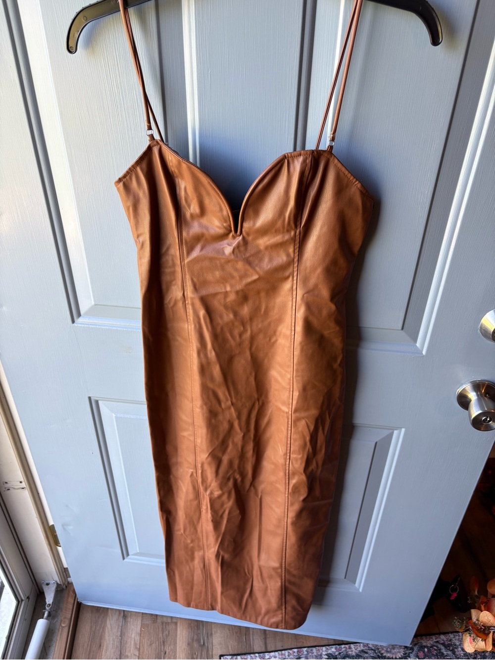 Ara Cognac Faux Leather Midi Slip Dress